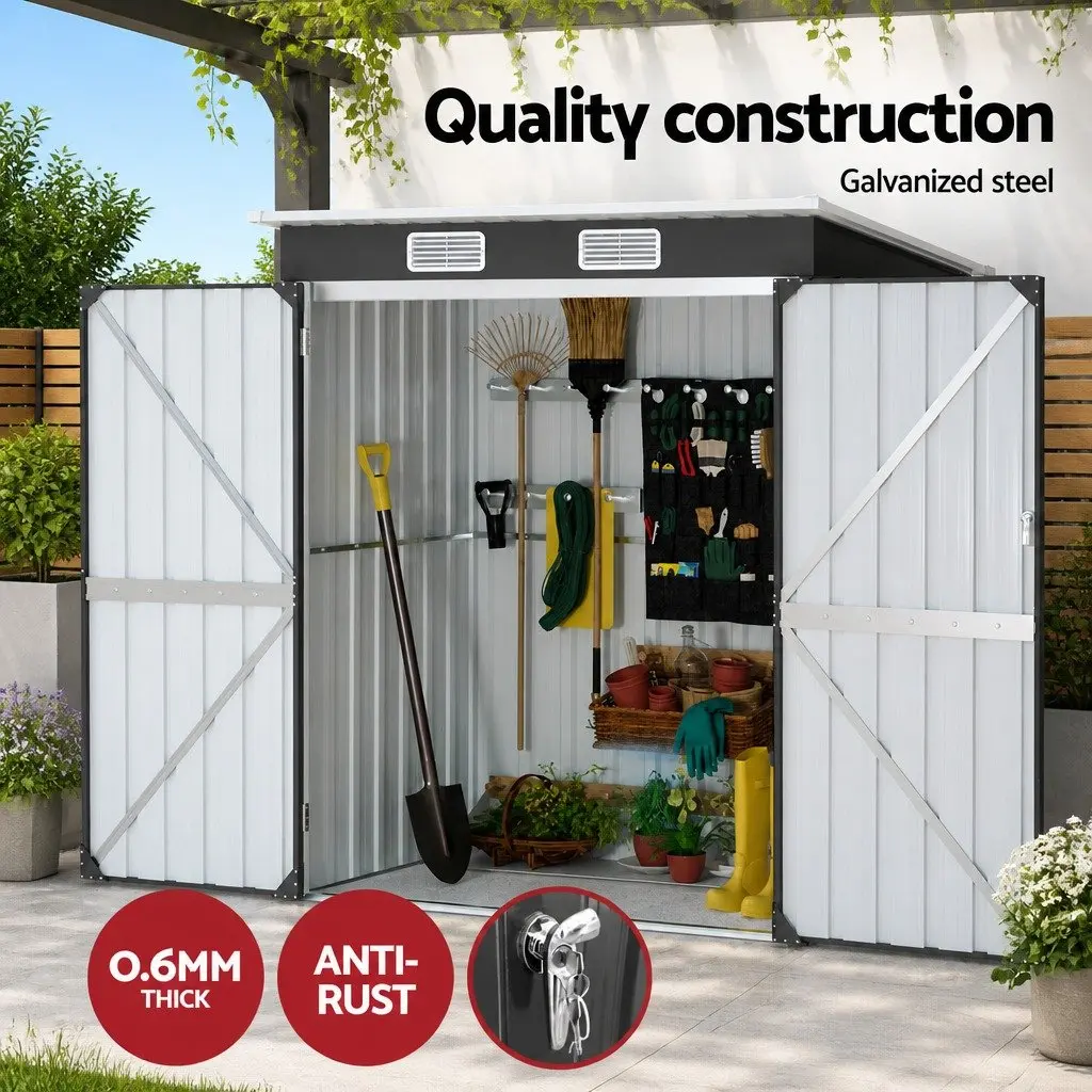 Garden Shed Galvanized Steel 1.62M x 1M Outdoor Storage Workshop Tool House Grey
