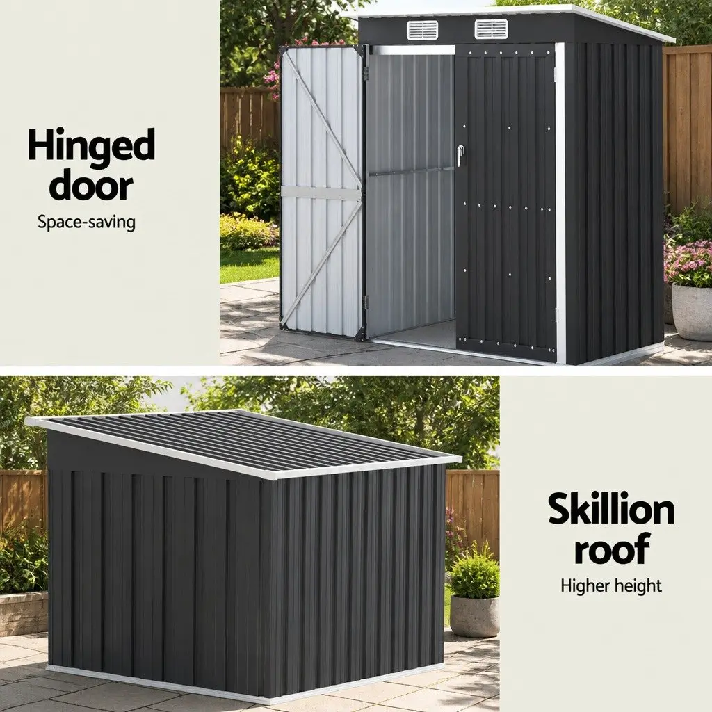 Garden Shed Galvanized Steel 1.62M x 1M Outdoor Storage Workshop Tool House Grey