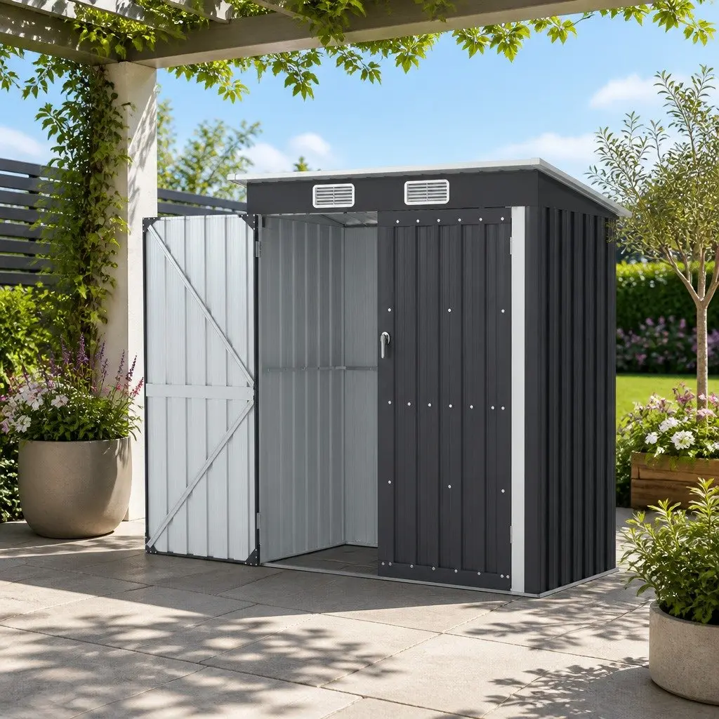 Garden Shed Galvanized Steel 1.62M x 1M Outdoor Storage Workshop Tool House Grey