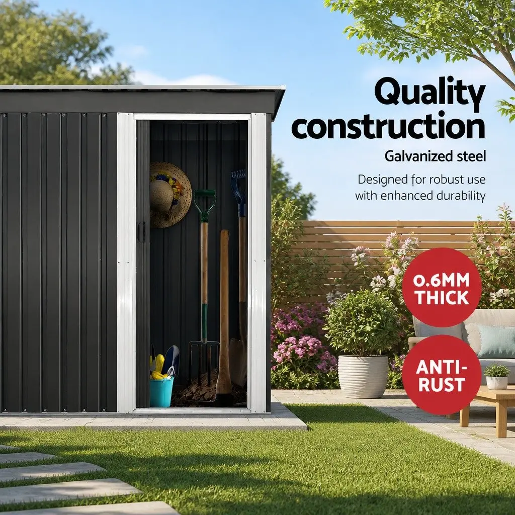 Garden Shed Galvanized Steel 1.62x0.86M Grey Outdoor Storage Tool Workshop with Sliding Door