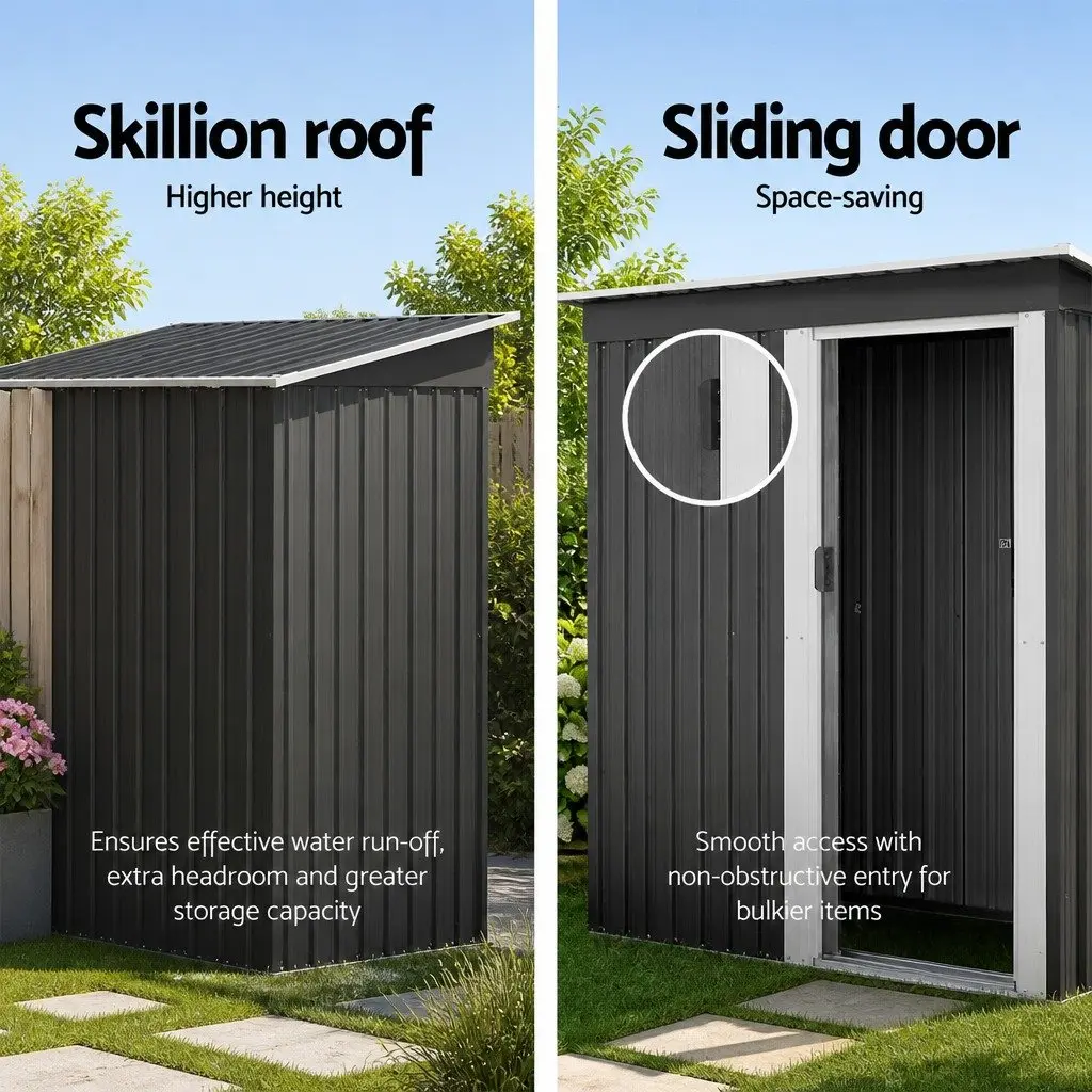 Garden Shed Galvanized Steel 1.62x0.86M Grey Outdoor Storage Tool Workshop with Sliding Door