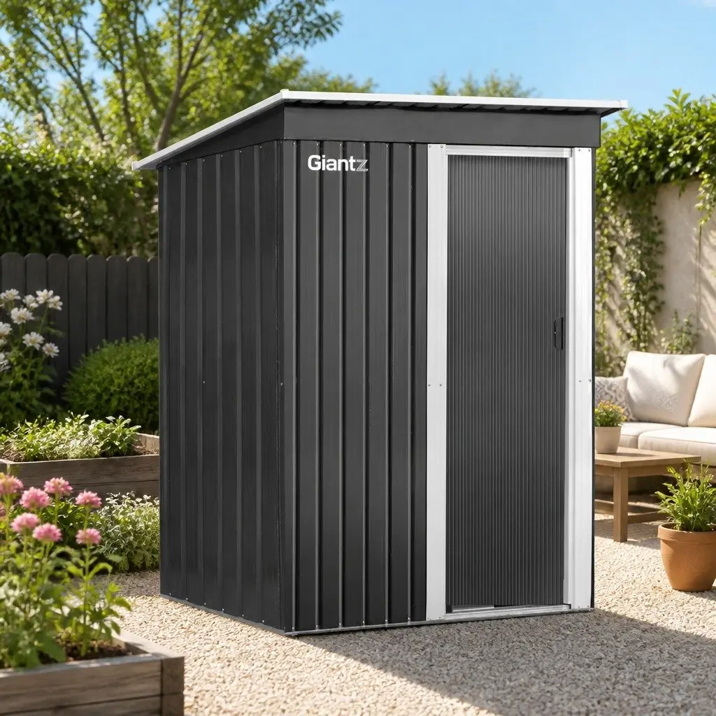 Garden Shed Galvanized Steel 1.62x0.86M Grey Outdoor Storage Tool Workshop with Sliding Door