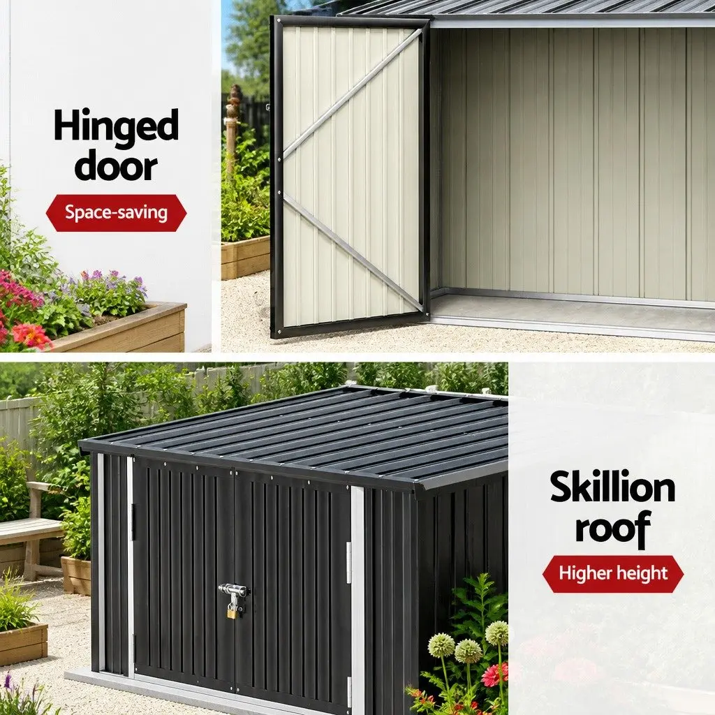 Outdoor Storage Shed Galvanised Steel 2.22x0.91M Grey Double Door Bike Workshop Tool House