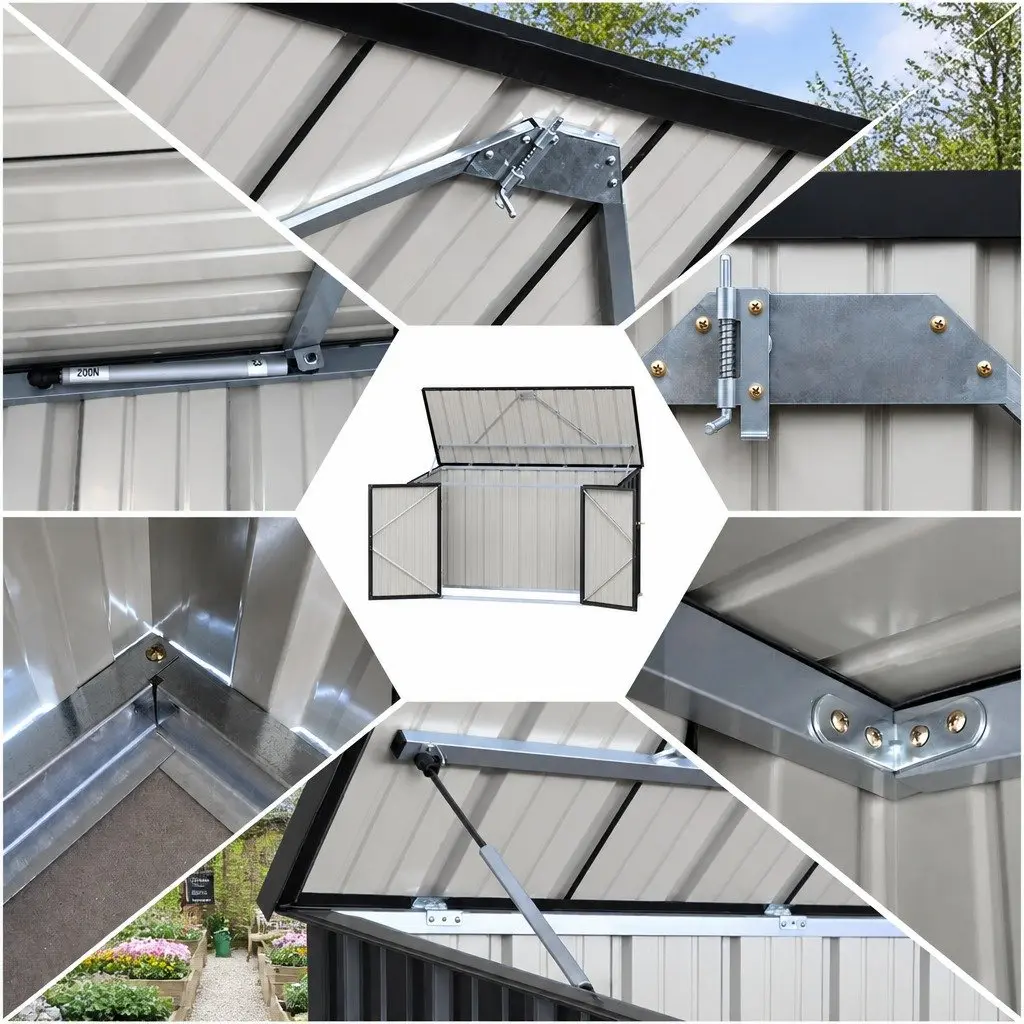 Outdoor Storage Shed Galvanised Steel 2.22x0.91M Grey Double Door Bike Workshop Tool House