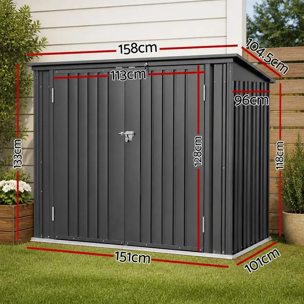 Garden Shed Steel Storage Enclosure Outdoor Lockable Grey 158cm x 101cm x 133cm