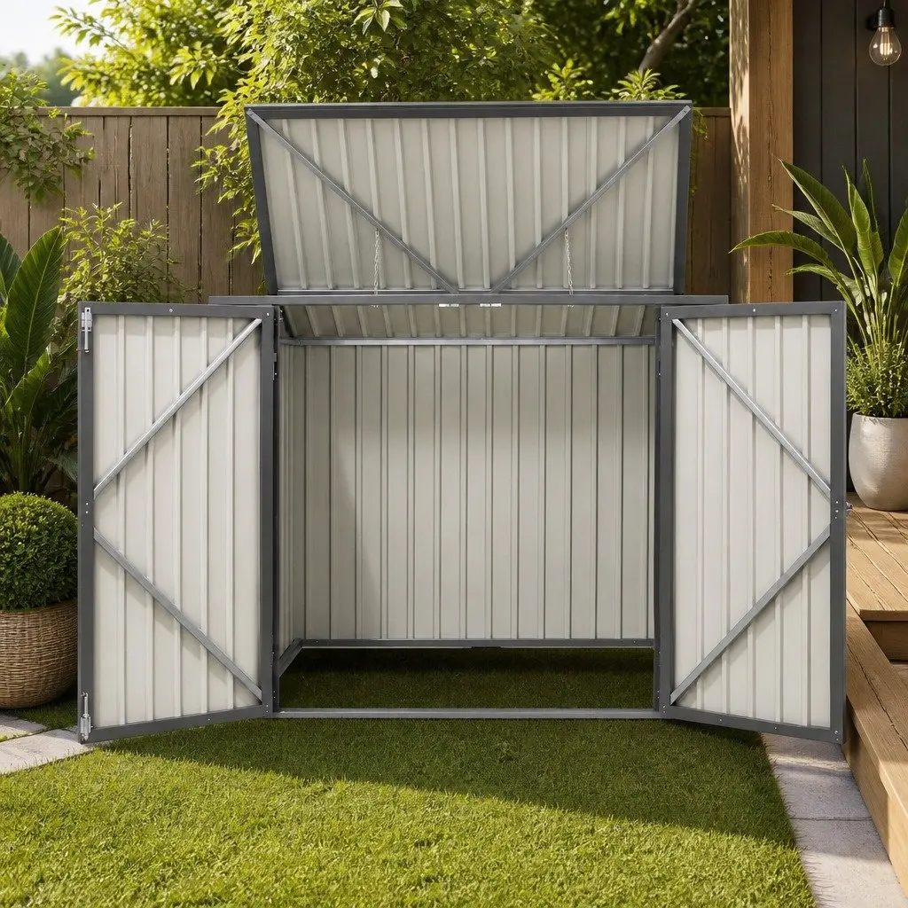 Garden Shed Steel Storage Enclosure Outdoor Lockable Grey 158cm x 101cm x 133cm