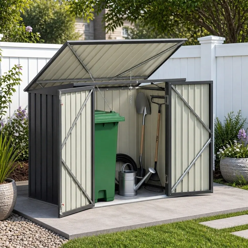 Garden Shed Steel Storage Enclosure Outdoor Lockable Grey 158cm x 101cm x 133cm