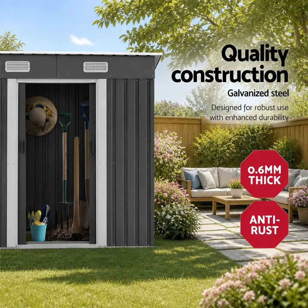 Metal Garden Shed 1.94x1.21M Black Steel Outdoor Storage Tool House with Sliding Door