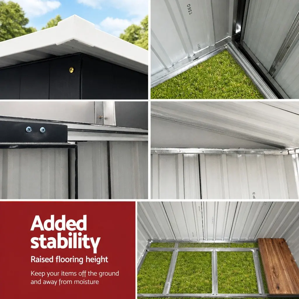 Metal Garden Shed 1.94x1.21M Black Steel Outdoor Storage Tool House with Sliding Door
