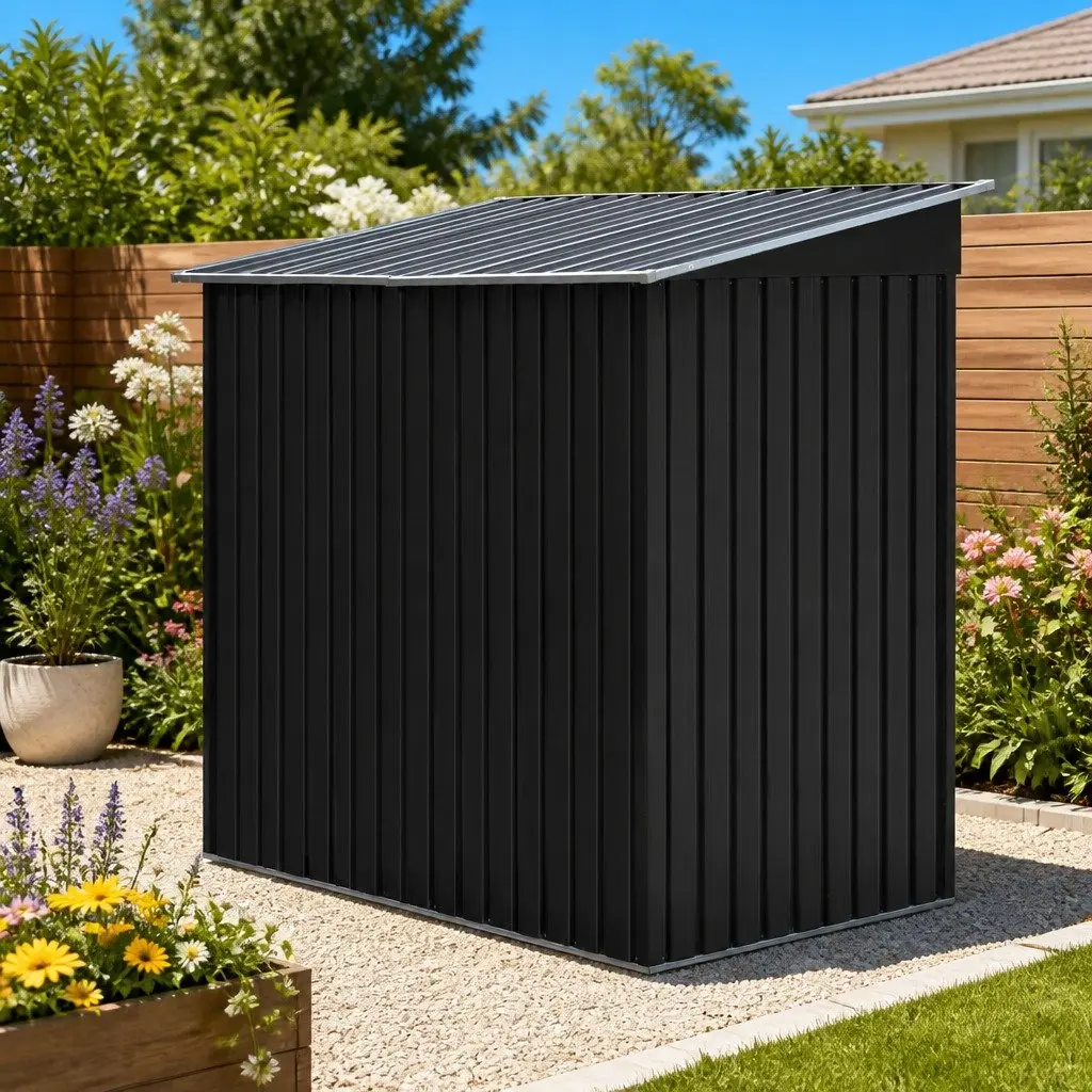 Outdoor Storage Shed Galvanized Steel 1.94x1.21M Grey Tool Shelter with Sloped Roof and Double Sliding Doors