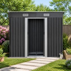 Garden Shed 238x131x182cm Galvanized Steel Outdoor Storage Sliding Door Metal