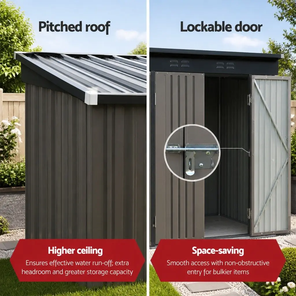 Garden Shed Metal 2.31x1.31M Brown Outdoor Storage Shelter Double Door