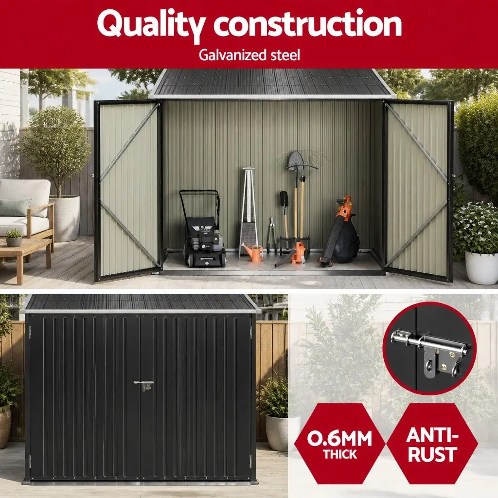 Garden Shed Galvanized Steel Frame 2.06x1.96M Black