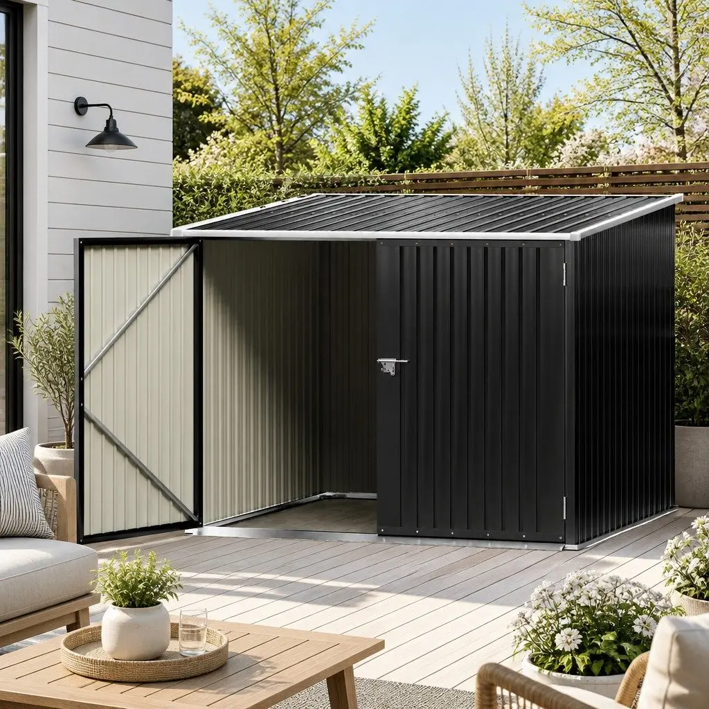 Garden Shed Galvanized Steel Frame 2.06x1.96M Black