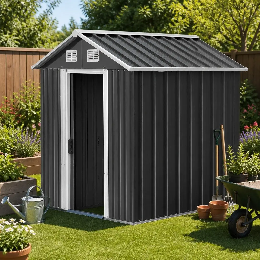 Garden Shed Metal Galvanized Steel 2.6x3.9M Grey Outdoor Storage Workshop Tool Shelter