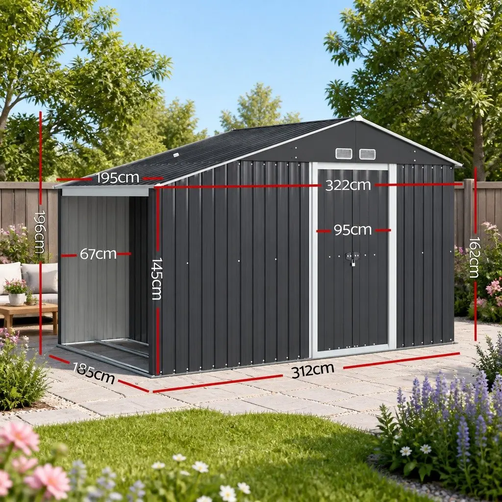 Garden Shed Galvanized Steel and Polypropylene 3.22x1.96M Grey