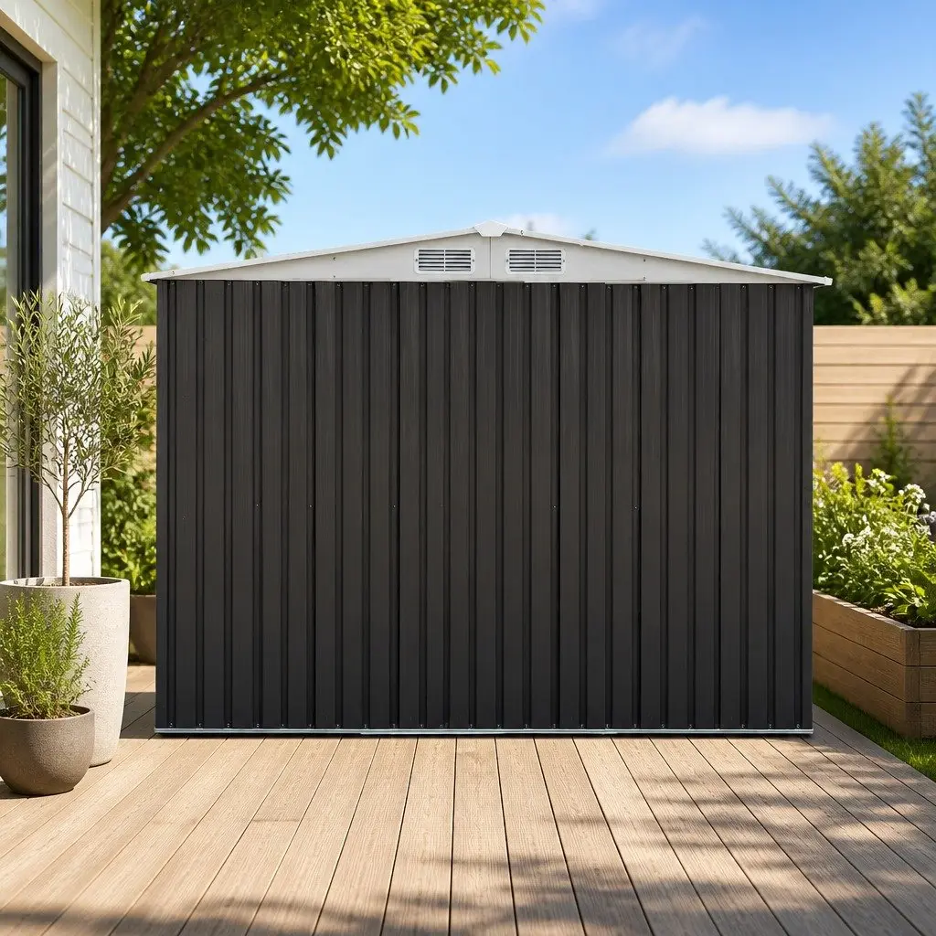 Metal Garden Shed Galvanized Steel 2.58 x 2.07M Outdoor Storage Workshop Grey