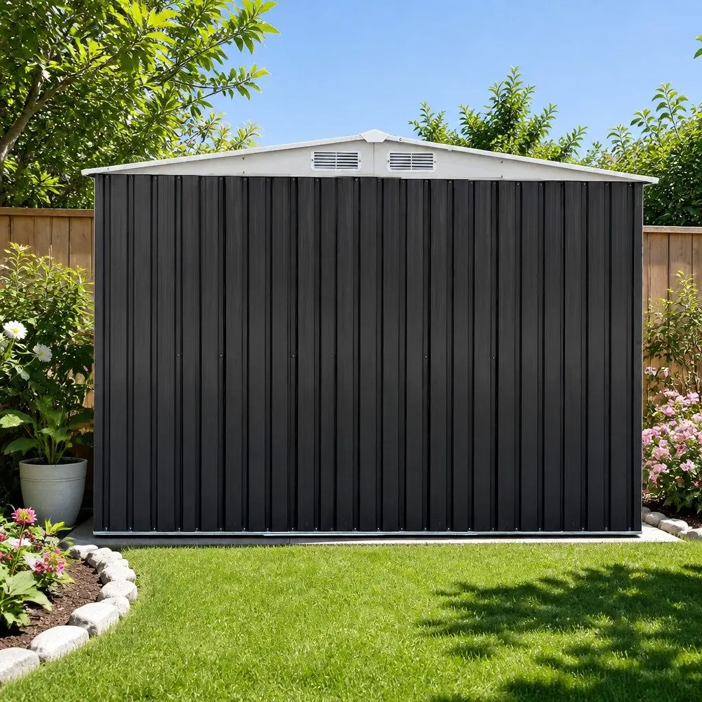 Metal Garden Shed 2.58x2.07M Black Storage Tool Shed with Double Sliding Doors