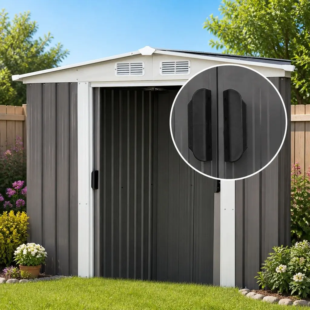Metal Garden Shed 2.58x2.07M Black Storage Tool Shed with Double Sliding Doors