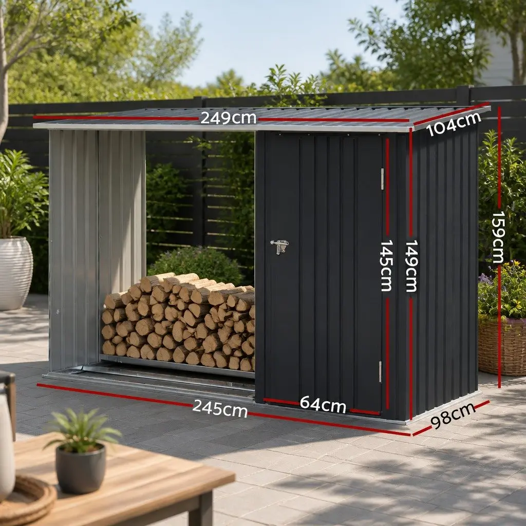 Garden Shed Steel 249x104cm Anthracite 2-in-1 Outdoor Tool Storage