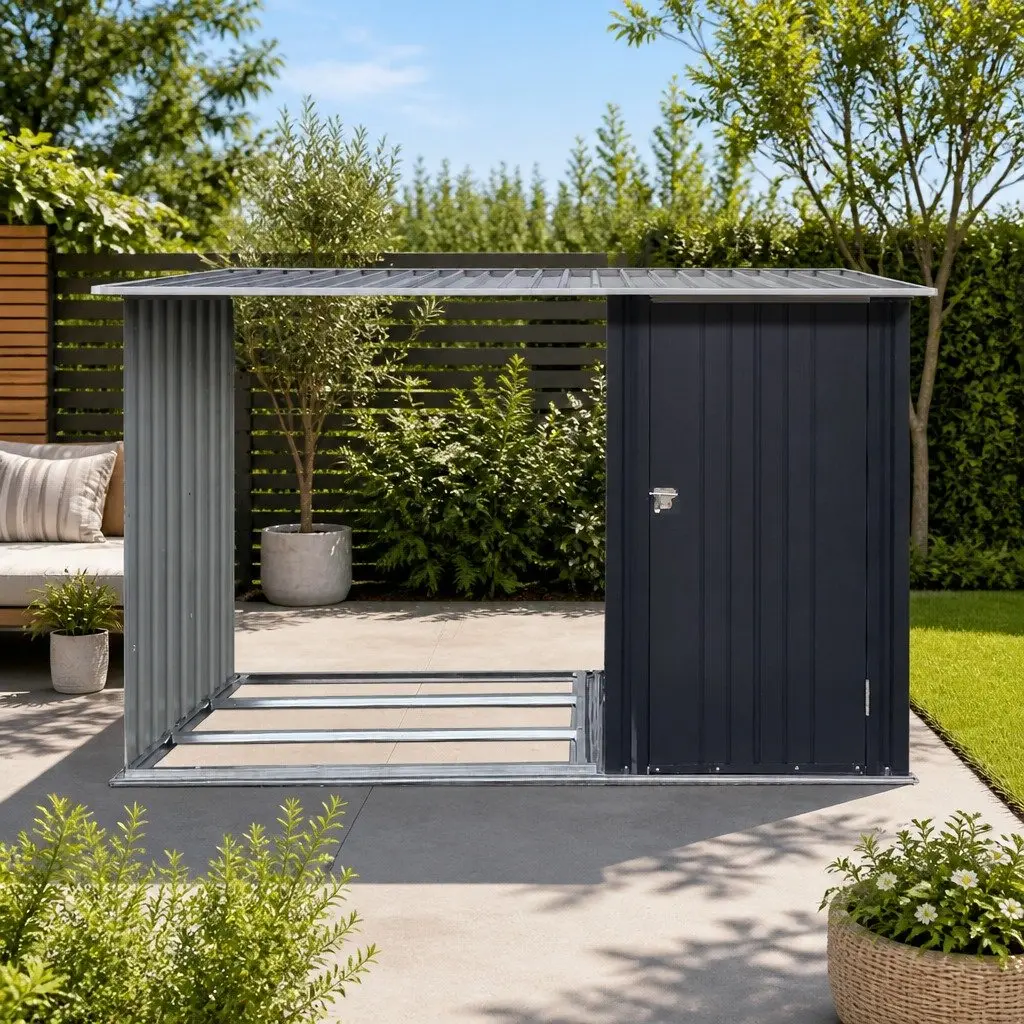 Garden Shed Steel 249x104cm Anthracite 2-in-1 Outdoor Tool Storage