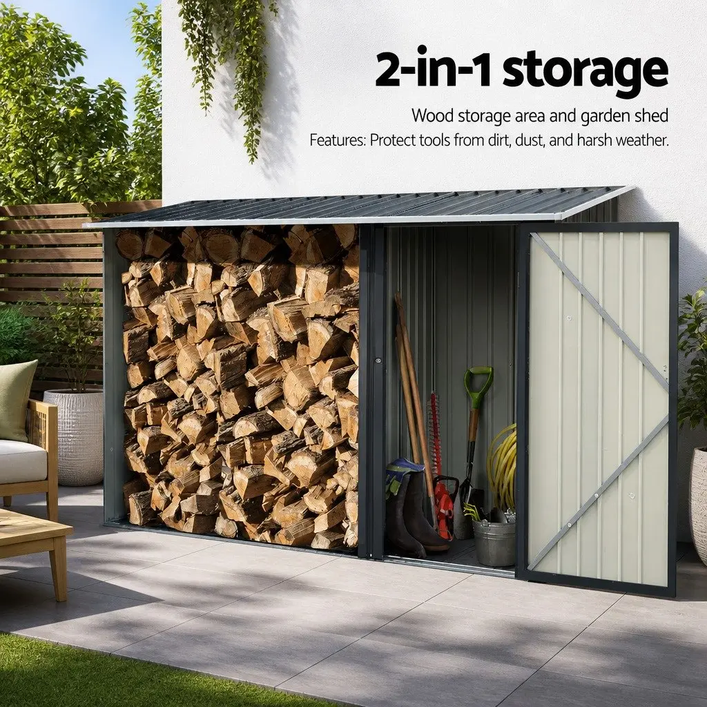 Garden Shed Steel 249x104cm Anthracite 2-in-1 Outdoor Tool Storage