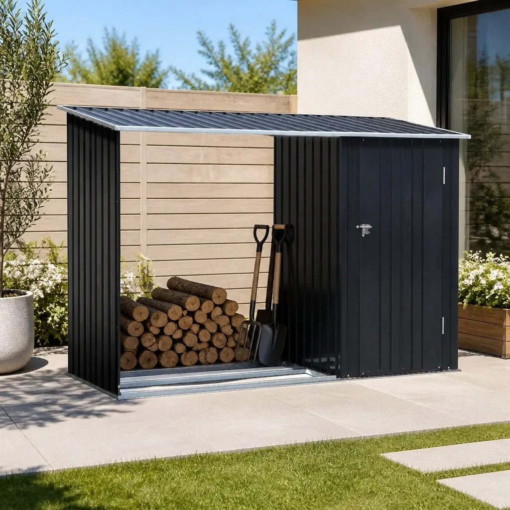 Garden Shed Steel 249x104cm Anthracite 2-in-1 Outdoor Tool Storage