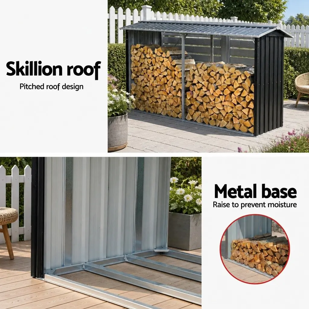 Firewood Storage Shed Galvanised Steel Outdoor Log Rack Grey 334.5CM