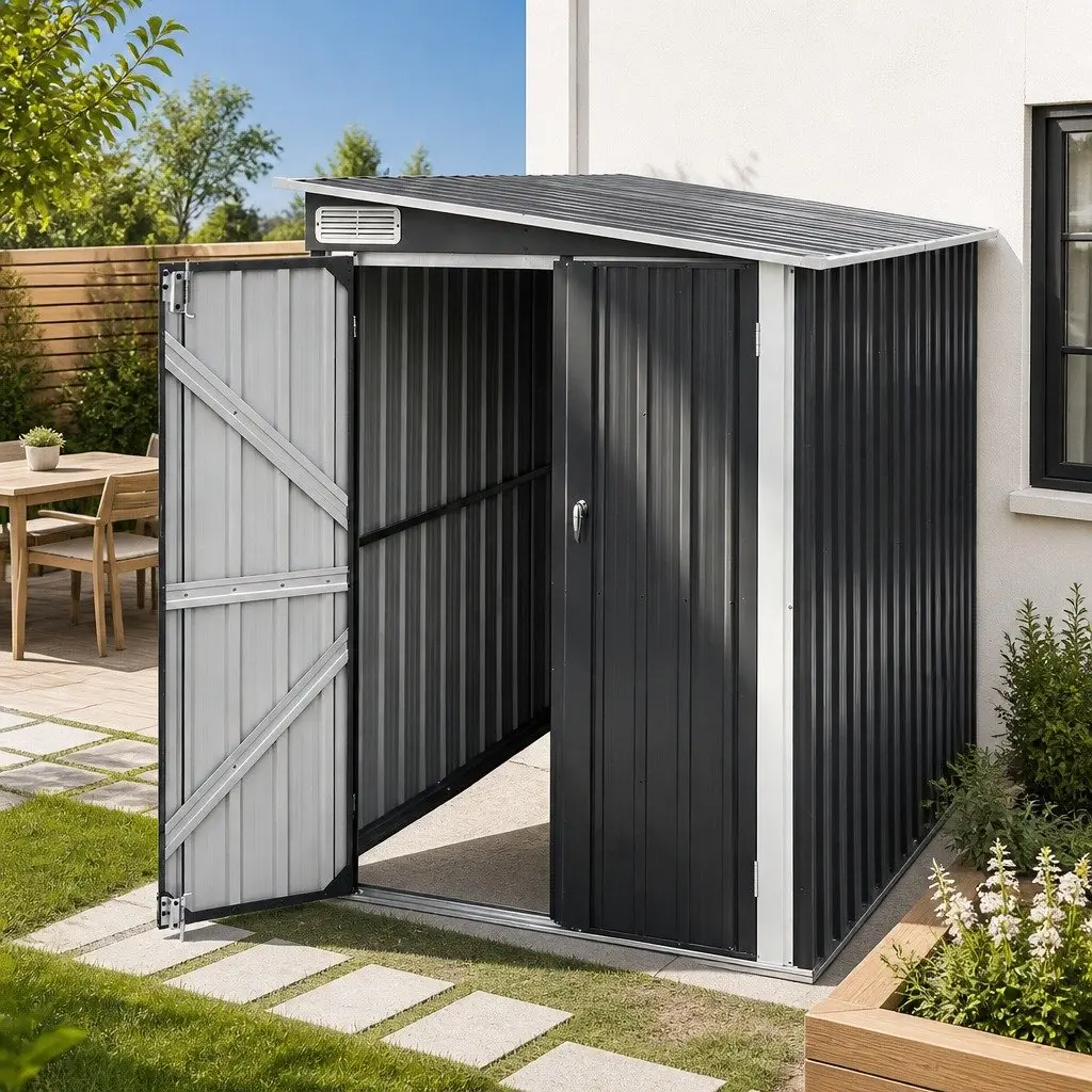 Garden Shed 118x238cm Lean To Bike Shelter Backyard Outdoor Storage Black