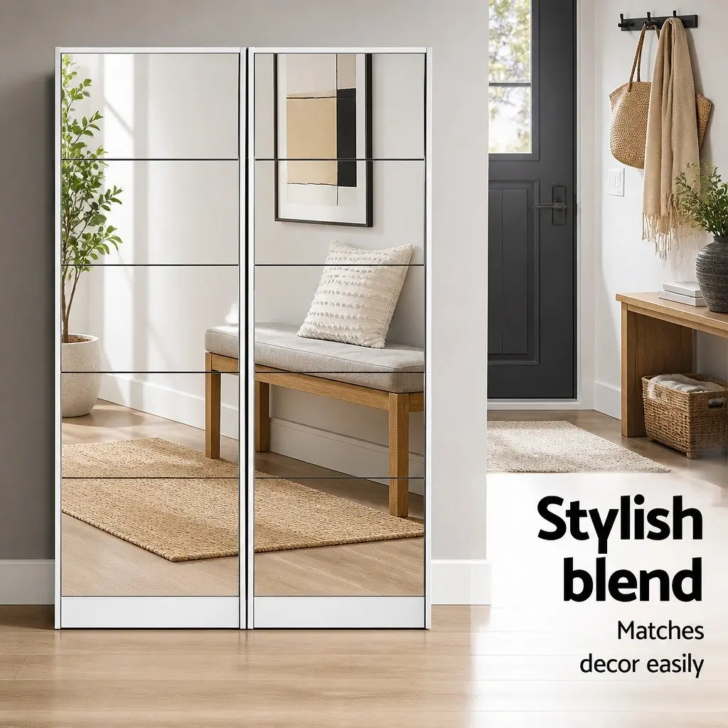 Shoe Storage Cabinet Full-Length Mirror 5 Compartment White 63cm x 17cm x 170cm