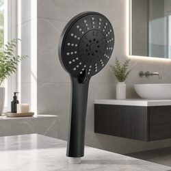 Handheld Shower Head 4.5 Inch 5 Spray Modes High Pressure Black Round Bathroom
