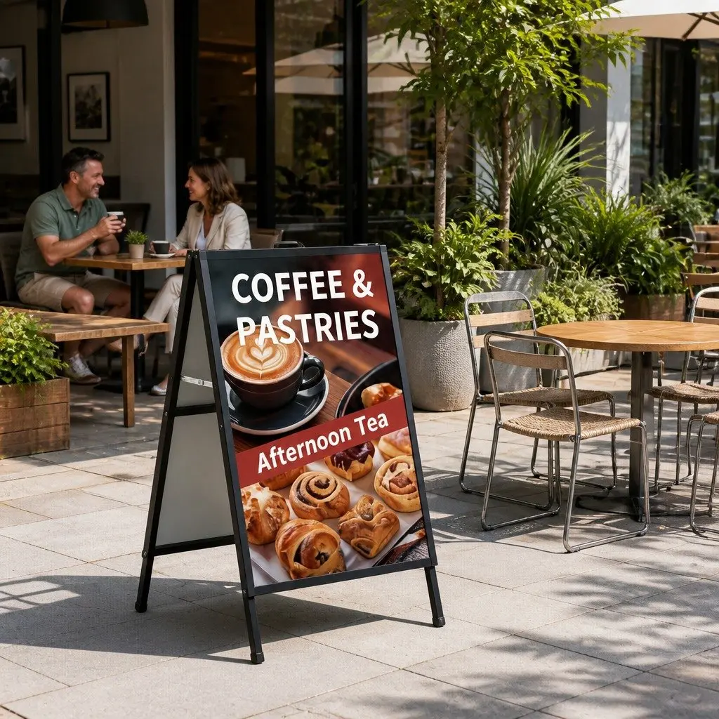 A1 Frame Sign Stand Heavy-Duty Steel Double Sided Outdoor Advertising Black 60cm W x 62cm D x 96cm H