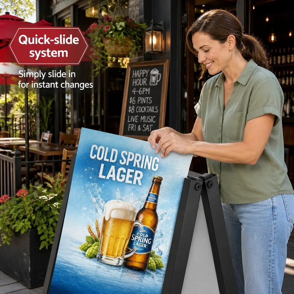 A1 Frame Sign Stand Heavy-Duty Steel Double Sided Outdoor Advertising Black 60cm W x 62cm D x 96cm H