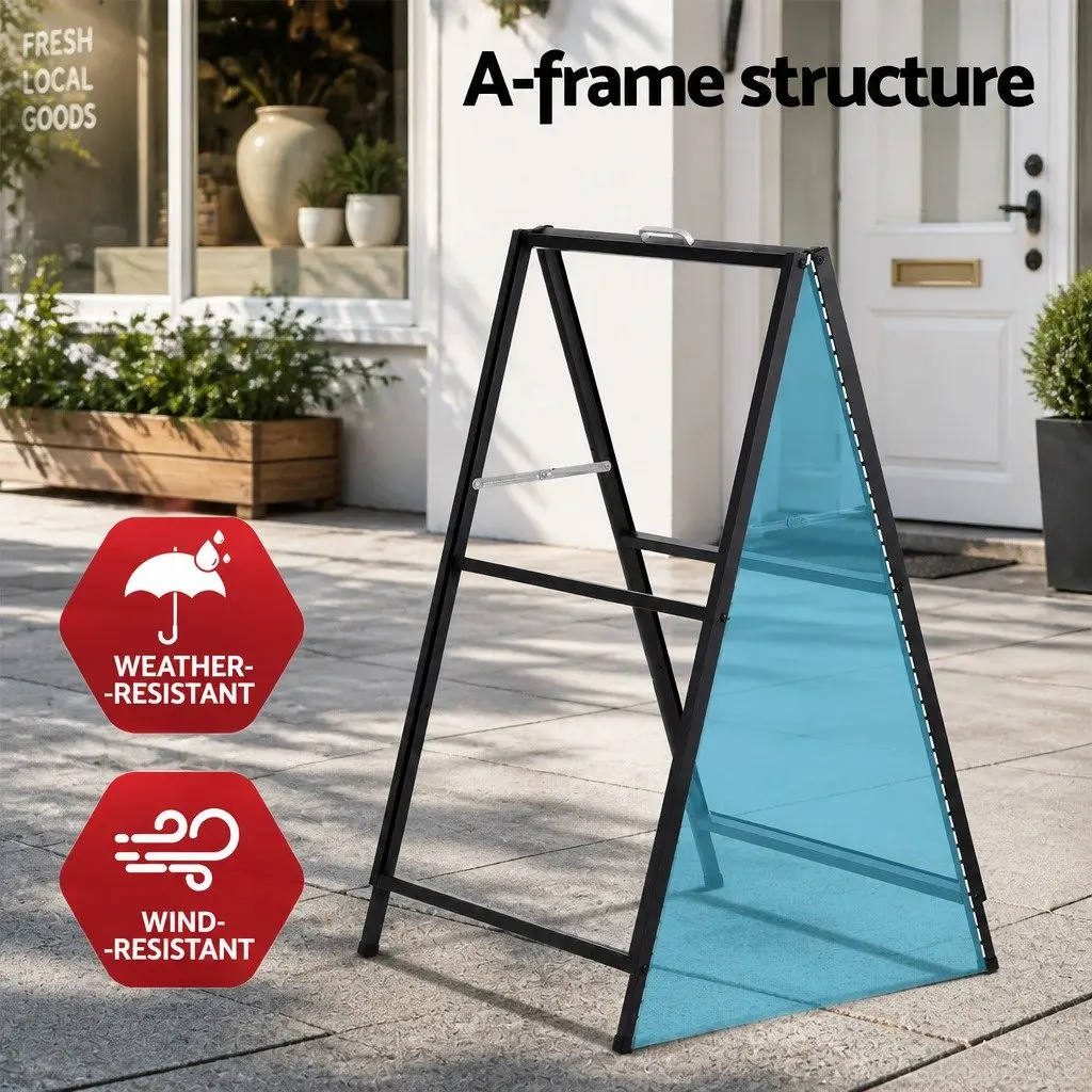 A1 Frame Sign Stand Heavy-Duty Steel Double Sided Outdoor Advertising Black 60cm W x 62cm D x 96cm H