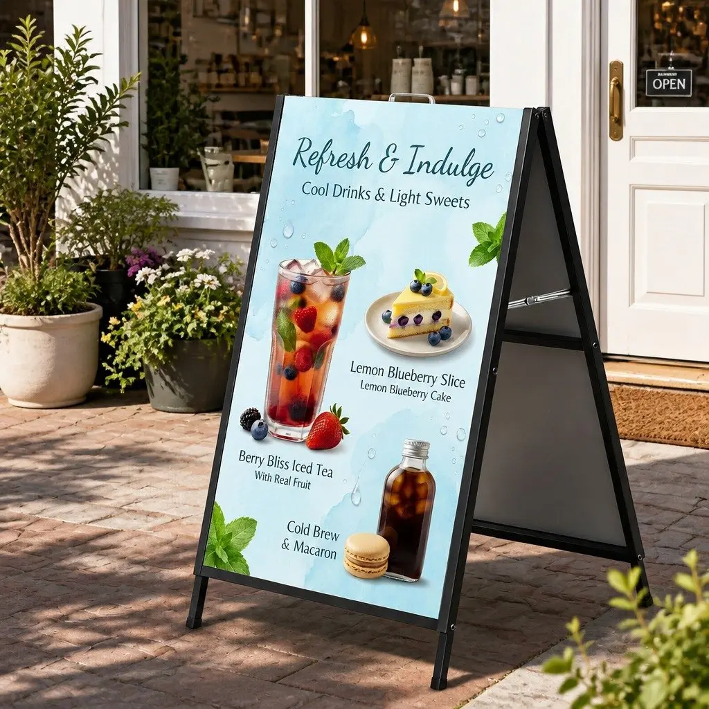 A1 Frame Sign Stand Heavy-Duty Steel Double Sided Outdoor Advertising Black 60cm W x 62cm D x 96cm H