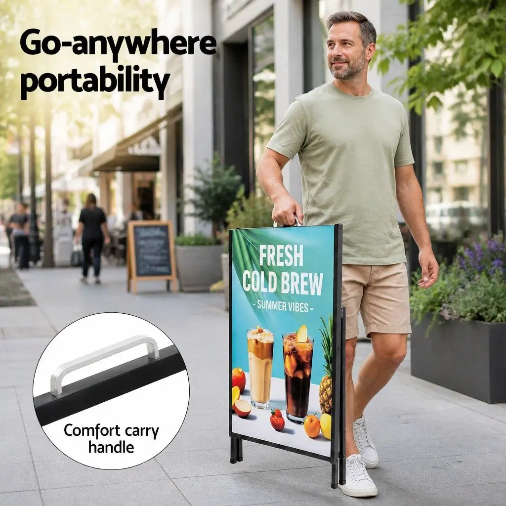 A1 Frame Sign Stand Heavy-duty Steel Single Sided Black Outdoor Advertising Display Board