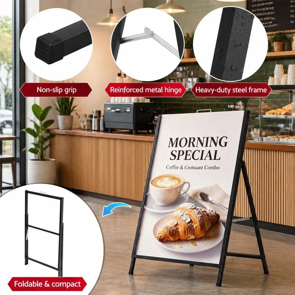 A1 Frame Sign Stand Heavy-duty Steel Single Sided Black Outdoor Advertising Display Board