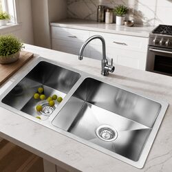 Double Bowl Stainless Steel Kitchen Sink 71x45cm Silver Drop-in Flush Mount