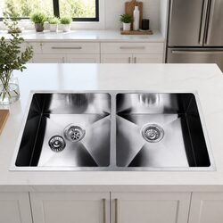 Stainless Steel Kitchen Sink Double Bowl 86x44CM Silver Basin Drop-in Flush