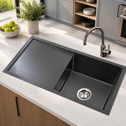 Stainless Steel Kitchen Sink 75x45cm Single Bowl Black Drop-in Flush Mount