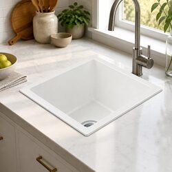 Single Bowl Stone Kitchen Sink 38x38cm White Granite Composite Wash Basin