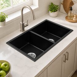 Reliable Double Bowl Kitchen Sink 77x45cm Black Composite