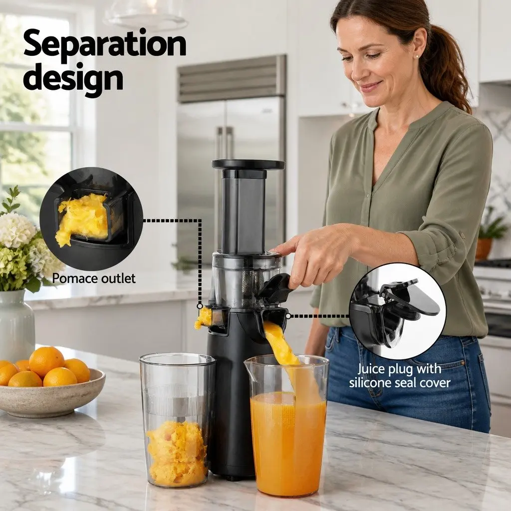 Slow Juicer Masticating Auger 130W Black Cold Press Fruit Juice Extractor