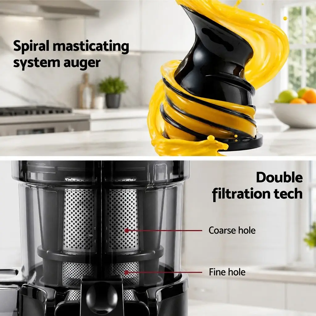 Slow Juicer Masticating Auger 130W Black Cold Press Fruit Juice Extractor