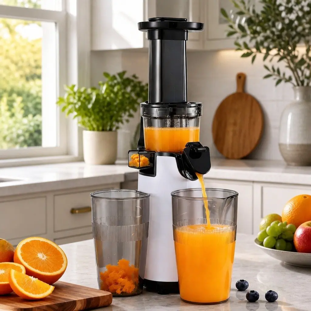 Slow Juicer White 130W Cold Press Machine Low Speed Masticating Technology for Home Kitchen Juice Extraction