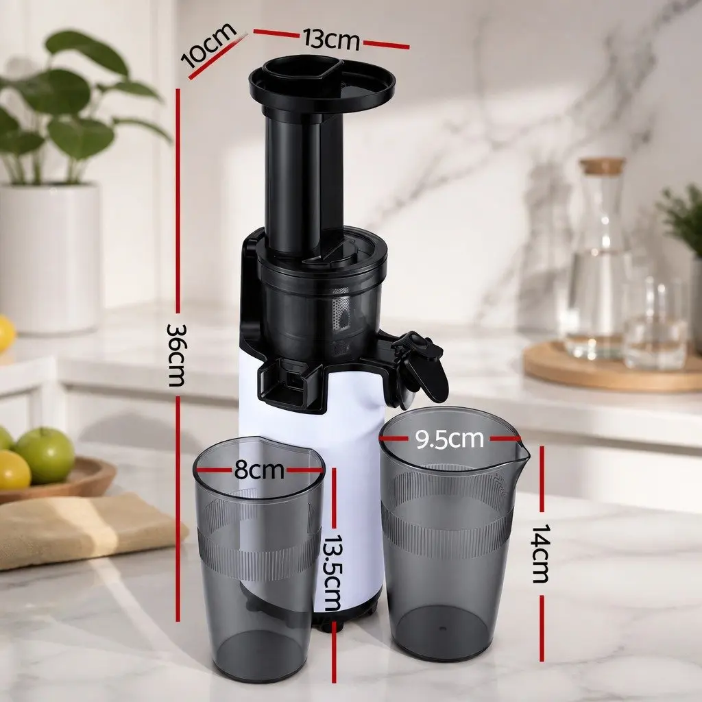 Slow Juicer White 130W Cold Press Machine Low Speed Masticating Technology for Home Kitchen Juice Extraction