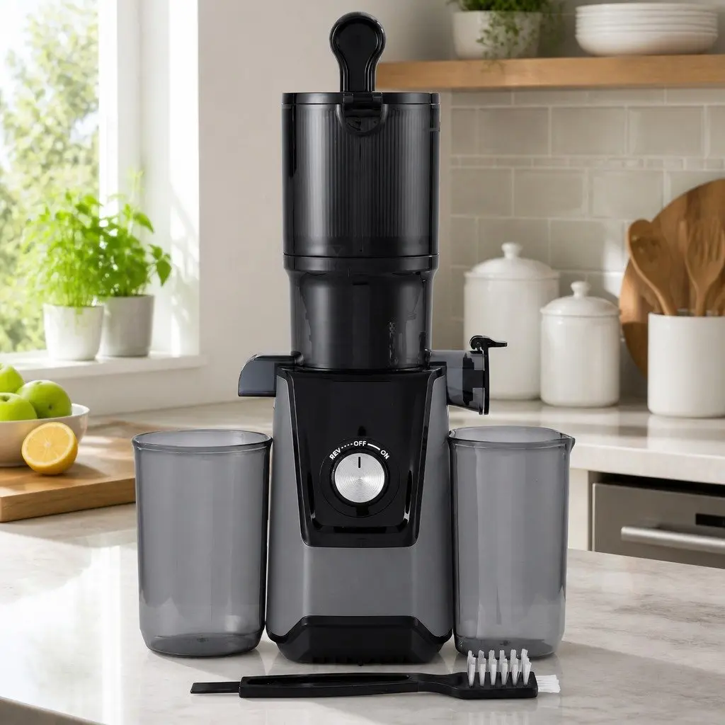 Slow Juicer Black 200W Large Hopper Masticating Fruit Vegetable Juice Extractor