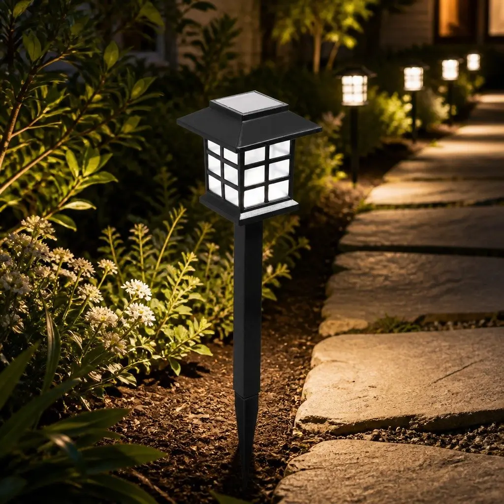 6 Piece Plastic Solar Garden Lights Cool White 38cm Outdoor Pathway Landscape Lighting