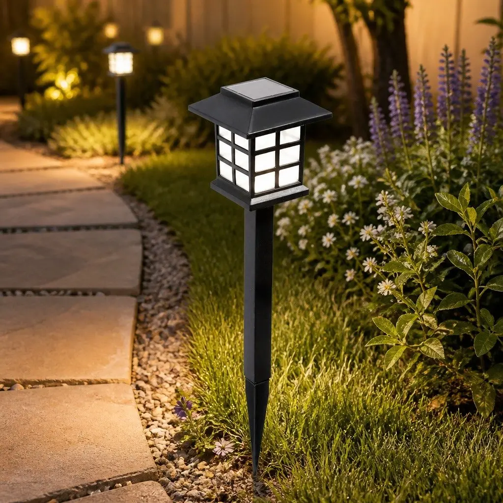6 Piece Plastic Solar Garden Lights Cool White 38cm Outdoor Pathway Landscape Lighting