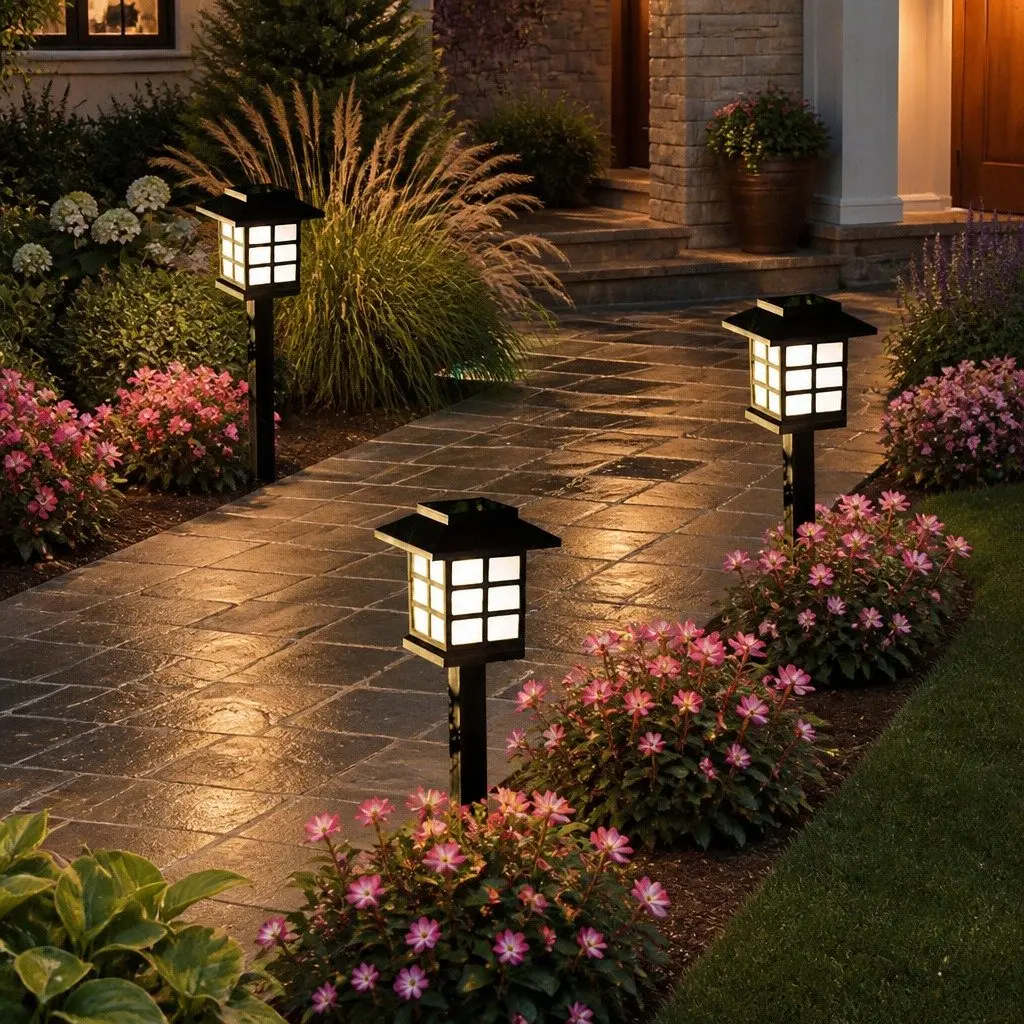 6 Piece Plastic Solar Garden Lights Cool White 38cm Outdoor Pathway Landscape Lighting